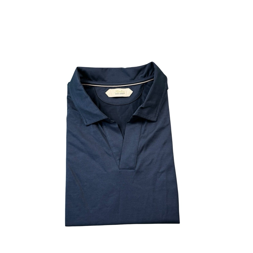 Aurelien Shirt Men Smart Luxury Navy Blue Short Sleeve Beachy Polo Size Large